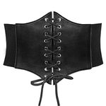 JASGOOD Women's Elastic Costume Waist Belts Lace-up Tied Waspie Corset Belts for Women (Black,Fits Waist 23-26Inches)