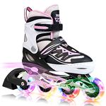 2pm Sports Adjustable Light up Inline Skates, Stylish Design Beginner Roller Skates for Boys and Girls - Pink Medium