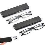 TOVEEN Compact Folding Reading Glasses Anti Blue Light UV, Ultra-thin Slim TR90 Readers with Portable Flat Case for Men Women, Black / Gunmetal