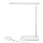 TORCHSTAR LED Desk Lamp, Dimmable Desk Lights for Reading, Table Lamps with USB Charging Port, Touch Control, 3 Color Modes, Fully Adjustable Brightness, Dorm Room, 1 & 2 Hour Auto Timer, White