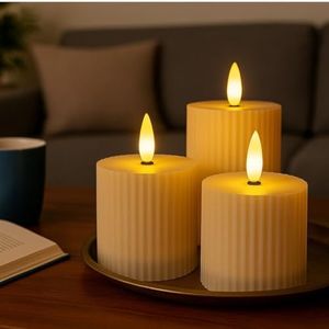 SATYAM KRAFT 3 Pcs LED Tea Light Candles | Flameless, Smokeless, Unscented | for Gifting, Home Decor, Room Decoration Lights, Balcony & Festival, Wedding Decoration Items