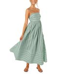 chouyatou Women's Striped Back Smocked Maxi Dress Sexy Spaghetti Strap Cut Out Flowy Swing Long Dress, Green, Large