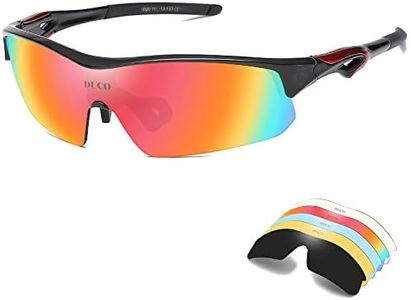 DUCO Polarized Sports Sunglasses with 5 Interchangeable Lenses UV400 Protection Sports Sunglasses for Cycling Running Glasses (Black)