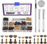 Swpeet 180 Sets 4 Colors 8mm 10mm 12mm Leather Rivets Double Cap Rivets with 4Pcs Fixing Tools Assortment Kit, Leather Rivets Double Cap Rivets Tubular for DIY Leather Craft Clothes Shoes