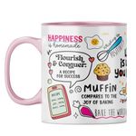 YuBingo Baking Positivity Mug - Flour, Sugar, Dreams, Kitchen Decor Gift (Pink Inner & Handle, Tea Cup, 310ML)