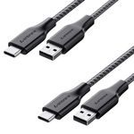 Ambrane Braided Type C Cable (Pack Of 2) Unbreakable 3A Fast Charging 1.5M For Smartphones,Tablets,Laptops & Other Type C Devices,Pd Technology,480Mbps Data Sync,Quick Charge 3.0 (Rct-15 Combo)-Black