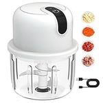 Electric Food Chopper, 300ML Mini Food Chopper, Kitchen Food Processor and Blender, Glass Bowl Vegetable Grinder，with USB Charging for Fruit Pepper Chili Vegetable Onion Meat