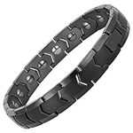 PUJANE Magnetic Hematite Bracelets for Men Women 316L Stainless Steel Power Balance Energy Magnets Stones Bracelet Jewelry Gift with Adjustment Tool (Black)