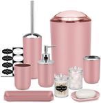 IMAVO Bathroom Accessory Set - 8 Pcs Pink Accessories with Trash Can, Soap Dispenser, Dish, Toothbrush Holder, Cup, Toilet Brush Qtip Holder Dispenser Labels QM8PPK