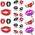 Yesallwas 6 Sheets Cute Lips Temporary Tattoo Sticker Kisses Tattoos for Women Girls,Waterproof Long Lasting Body Art Makeup red lip temporary tattoos - Sexy Kiss Lip Red Black purple