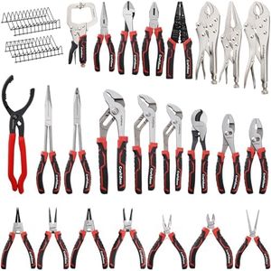 24PC Pliers Set with 2 Pack Storage Rack Versatile Tool Kit Includes Channel Locks Adjustable Wrench for Professional Mechanics Technicians Holiday Fathers Day Christmas Gift