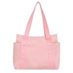 Canvas Tote Bag for Women with Zipper Compartments Handbags Shoulder Bag Waterproof Work Bag for Travel Beach School Pink