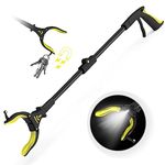 Kekoy Extendable Grabber Reacher Tool with Headlight, 32 inch Foldable Lawn Trash Picker Upper Grabber, 90° Rotating Anti-Slip Jaw, Heavy-Duty Stick, Portable Claw Grabber for Elderly (Yellow)