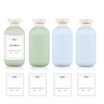 UMETASS 6.8 oz Plastic Travel Shampoo Bottles, Refillable Flip Cap Squeeze Bottles for Toiletries, Large Leakage-proof Travel Shampoo and Conditioner Bottles (Blue and Green)