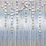 ZCOINS 3 Packs Holographic Sliver Metallic Tinsel Curtains, 3 Packs Iridescent Twinkle Circle Dot Garlands, Party Decorations for Birthday Wedding Backdrop for Disco Bachelorette Dancing Party Photos