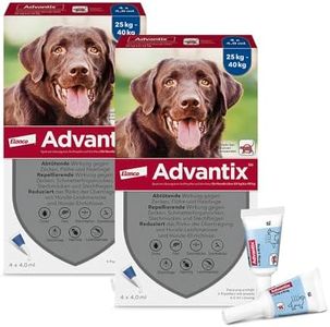 Advantix Spot On Hund 25-40 kg, Spar-Set mit 8 Pipetten, Zeckenschutz & Flohschutz, wehrt Mücken & Stechfliegen ab, Bevor sie stechen, idealer Reiseschutz, Vorrat für bis zu 8 Monate