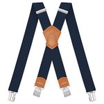 Dresime Suspender Mens Braces for Trousers with 4 Strong Clips 40mm Width, X Shape Heavy Duty Suspenders Adjustable Elastic for Overalls Jeans, Work Pants, Jumpsuits, Motorcycle Pants, etc.