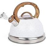 Belle Vous White Texture Whistling Tea Kettle - 3L Tea Pot for Stovetop/Induction Hob - Stainless Steel Hot Water Camping Kettle Teapot for Tea/Coffee