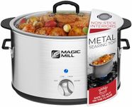 Magic Mill Slow Cooker 10 Quart | Extra Large Non-Stick Metal Searing Pot & Transparent Tempered Glass Lid Multipurpose Lightweight Slow Cookers, Pot is Safe to Put the On the Flame, Dishwasher Safe