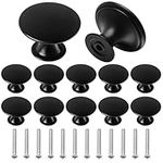 Juibao Black Cabinet Door Knob, Mushroom Drawer Knob, Single Hole Round Drawer Pull Handle with Matching Screws, Pack of 12 (S Black-x12)