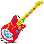 Dimple Kids Handheld Musical Electronic Toy Guitar for Children Plays Music, Rock, Drum & Electric Sounds Best Toy & Gift for Girls & Boys #1 Perfect Christmas gift for Kids (Red) (Single)