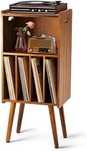 Wooden LP Record Player Stand, 3-Tier Turntable Stand Cabinet Holds up to 100 Albums, Metal Record Storage Holder and Organizer Table, Mid-Century Modern Record Player Holder for Living Room & Bedroom