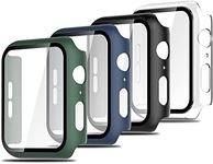 Simpeak 4-Pack Hard PC Case with Screen Protector Compatible with Apple Watch Series 6 Series 5 Series 4 (40mm), Built-in HD Tempered Glass Film Face Cover, Green+Navy+Black+Clear (40mm)