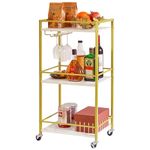 IBUYKE Home Bar Serving Cart,Small Bar Cart with 3-Tier, Mobile Drink Shelf with Wine Holders and Glass Holders,Mini Bar for Outdoor, Small Space, Kitchen White TMJ519W