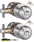 2Pack Entry Door Knob with Lock and Keys All Alike, Interior Door Knobs with Lock and Keys for Bathroom/Bedroom, Satin Stainless Steel Entrance Door Lock