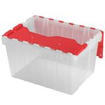 Akro-Mils 66486 12-Gallon Plastic Stackable Storage KeepBox Tote Container with Attached Hinged Lid, 21-1/2-Inch x 15-Inch x 12-1/2-Inch, Clear/Red