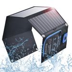 Bigblue 5V 28W Solar Charger With Digital Ammeter Waterproof Foldable Dual Usb Ports Solar Battery Charger For Iphone 8/X/7/6S, Ipad Pro/Air 2/Mini, Galaxy S8/S7/S6/Edge/Plus, Lg, Nexus, Htc - Black