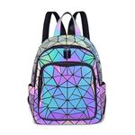 REDHORNS Geometric Holographic Luminous Backpack Bag For Girls, Ladies, Boys, Unisex Schoolbag Handbag Student Travel Bag Colour Changing Reflective Bag, 12.5X10X5 Inch (Black)