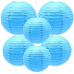 Yosawa 6 Pcs Paper Lanterns Decorative Round Paper Lantern Hanging Paper Lanterns for Party, Classroom, Wedding, Halloween,Christmas,Home Decoration （ 8”10” 12”/Sky Blue）