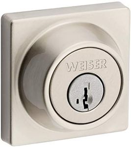 Weiser Elements Satin Nickel Square Deadbolt Lock, ANSI/BHMA Grade 3 Certified Front Door Lock, Kick Proof, Bump Proof & Anti-theft Exterior Door Lock with Key, Traditional Door Locks for Entry Door