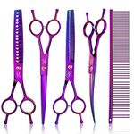 JASON Dog Grooming Scissors Kit, Professional 6 in 1 Dog Scissors Sharp & Durable Shears Set - Straight, Thinning, Chunker, Curved Shears and Comb for Long Short Hair for Dog Cat Pet