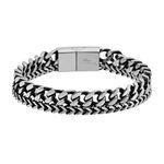 Magna Steel Men’s Stainless Steel Double Franco and Curban Chain Bracelet with Magnetic Closure (Oxidized)