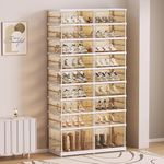 ELPHECO Foldable Shoe Rack - 9 Tiers - 36 Pairs Shoe Organizers for Entryway, Transparent Shoe Storage Box, Collapsible Sneaker Cabinet with Doors, Easy Assembly Plastic Stackable Shoe Shelf