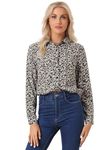 Allegra K Women's Button Down Floral Shirt Blouse Long Sleeve Point Collar Top Black Large