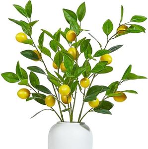Heleze 36 Inch Artificial Lemon Branches for Vases Greenery Stems with Faux Fruits Realistic Lifelike Fake Lemon Tree Branch for Home, Dining Table, Kitchen Decor