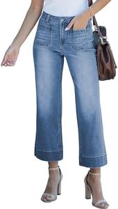 luvamia Wide Leg Jeans for Women Trendy High Waisted Flare Jeans Cropped Denim Pants Stretchy Baggy With Patch Pockets Wide Leg Jeans Woman Blue Jeans for Women High Waisted Blue Tides Size 16 Size 18
