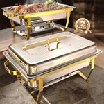 Chafing Dishes for Buffet 2 Pack, 8QT [Elegant Gold and Silver Colors] Stainless Steel Chafing Dish Buffet Set [Sturdy and High Grade] Chafers and Buffet Warmers Sets for Any Party with Complete Set