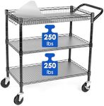 WDT Heavy Duty 3 Tier Utility Cart,Wire Rolling Cart with Wheels, Commercial Grade Service Cart with Shelving Liners and Handle Bar Metal Carts for Kitchen Office Hardware