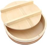 BambooMN Hangiri Sushi Oke Rice Mixing Tub with Lid, 1 Piece 10.6-Inch Natural