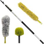 DOCA High Reach Duster Kit with Extension Pole 6-24 Ft (30+ Ft Reach), Webster Cobweb Duster with Extension Pole, Includes Feather, Fan, and Cobweb Dusters, Spider Web Brush with Pole