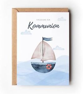 10 Communion Invitation Cards with Envelopes, Maritime Invitations First Communion Sailing Boat, Modern Invitation Cards to Fill In Holy Communion Boys Girls (Invitation Communion Sailing Boat)