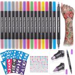Lictin Temporary Tattoo Markers for Skin, 16 Colors Dual-End Skin Tattoo Pens with 80 Tattoo Stencils, Matte & Metallic Body Markers for Kids Teens and Adults
