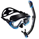 Snorkel Set Pano 3 Adult Snorkeling Gear, Professional Anti-Fog Snorkel Mask Dry Top Snorkel, Tempered Glass Scuba Diving Mask for Freediving, Snorkeling and Swimming(Blue Set)