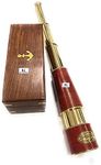 NAUTICALMART 16" Royal Navy Brass Pirate Leather Telescope W/ Wooden Box Gift