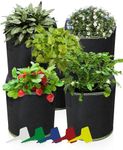 Trongle 5 Pack 10 Gallon Plant Growing Bags, Non-Woven Breathable Fabric Grow Bags with 5 Plant Label and Strap Handles, Reusable Garden Growing Containers for Tomato Strawberry Vegetable Fruit Flower