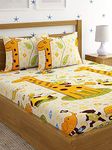 Home Sizzler 144 TC Microfibre Kid's Giraffe Double Bedsheet with 2 King Size Pillow Covers (Yellow)